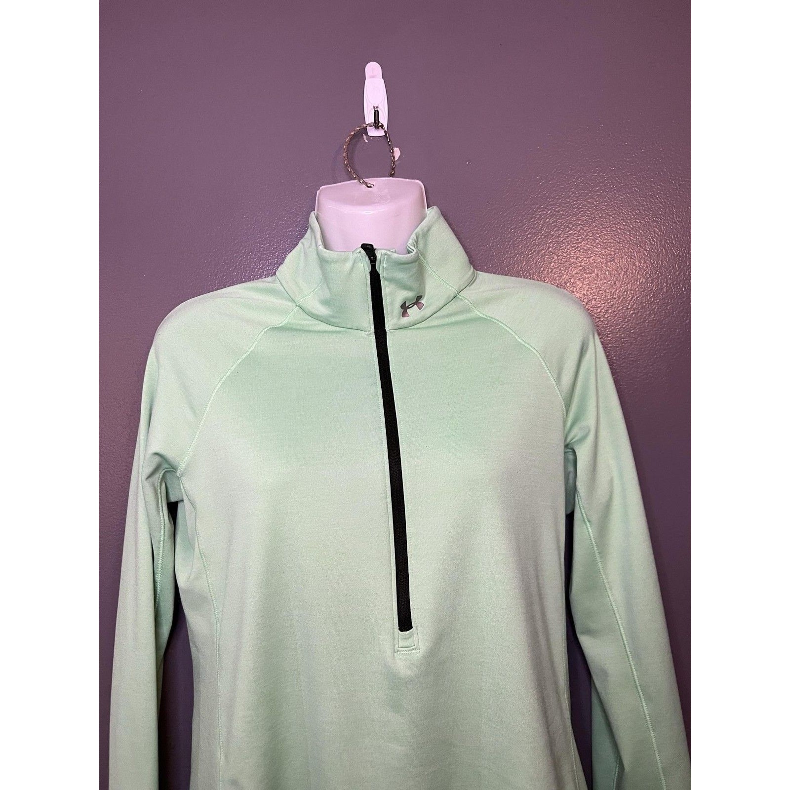 Under Armour Coldgear Pullover Womens Medium Green 1/4 Zip Mock Neck Athletic